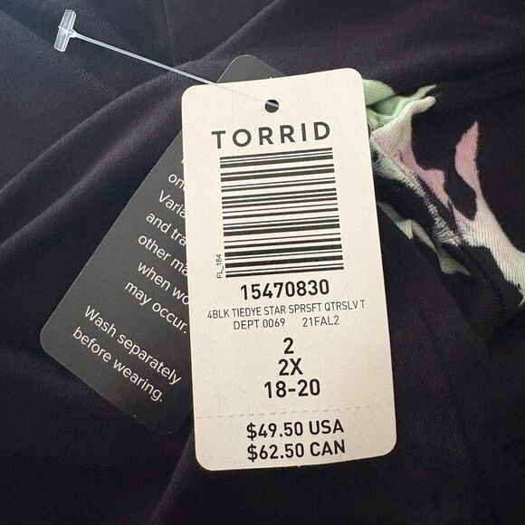 Torrid Lovesick Supersoft Strappy Tee Black Tie Dye Skeletal Star Plus Size 2X‎ - Picture 5 of 6